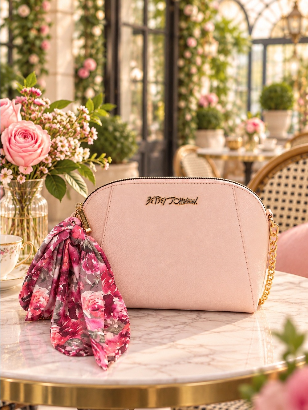 New! Betsey Johnson XO Anaya Blush Pink Crossbody — NWT Floral Scarf